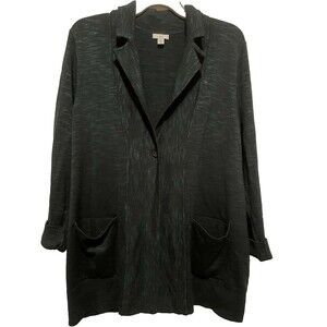 J Jill Longline Knit Forest Green Sweater Blazer  XLP Cotton Blend tunic Pockets
